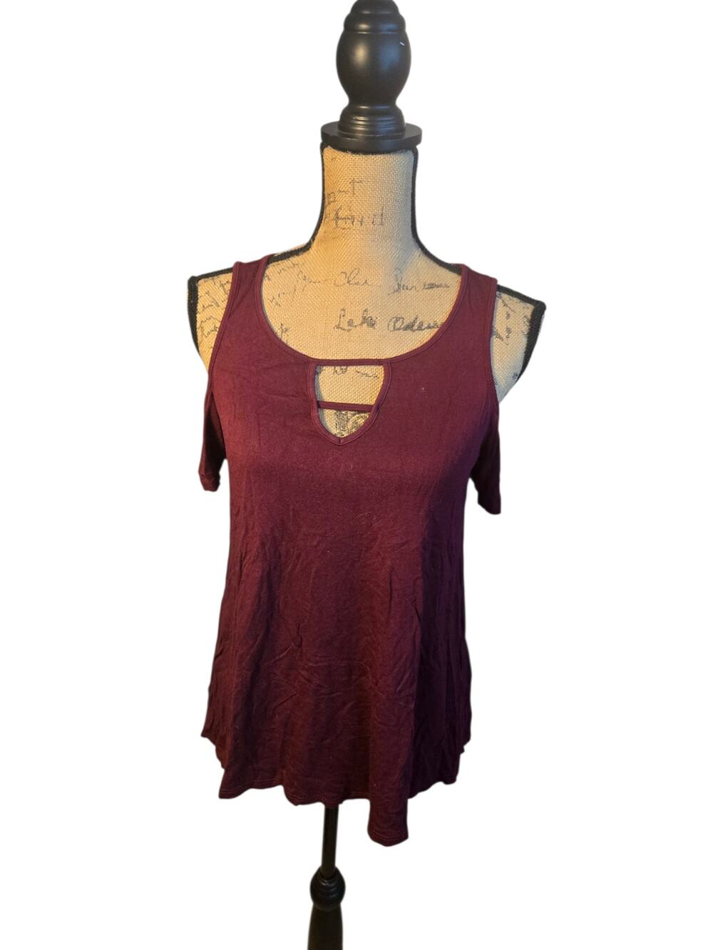 Pink Republic burgundy cold shoulder blouse, size medium
